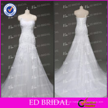 ED Bridal Charming Real Mermaid Mermaid Strapless Lace plissado Appliqued com Sequins Vestido de casamento branco